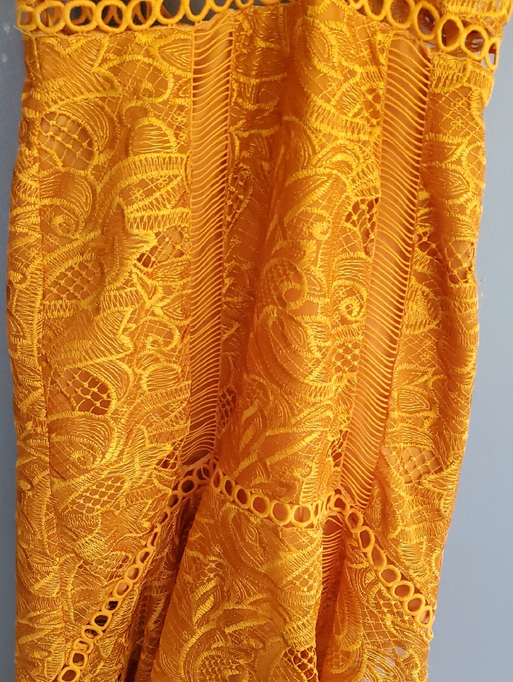 NWT ASOS Vibrant Mustard Lace V-Neck Midi Dress - Picture 3 of 6